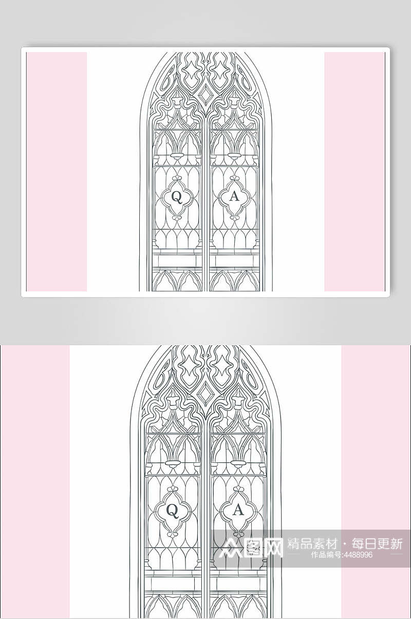 粉白窗户简约欧洲巴洛克装饰矢量素材素材