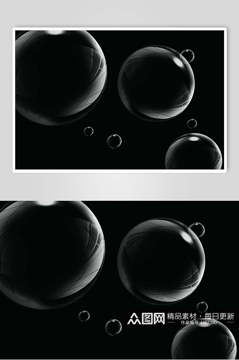 圆形黑色手绘简约清新晶莹泡泡素材素材