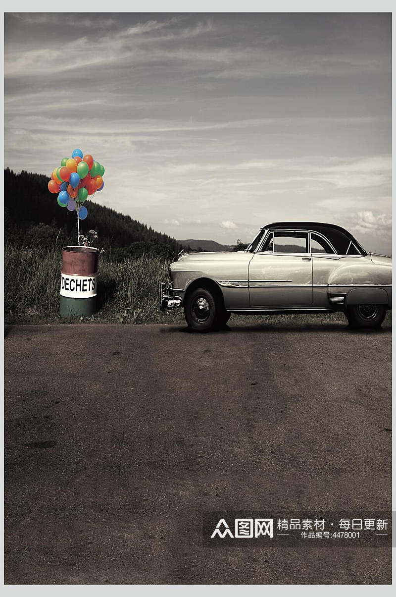 创意气球小汽车场景背景图片素材