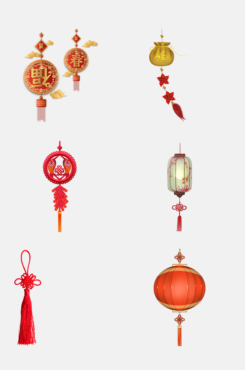素雅灯笼鞭炮时尚中国结免抠素材素材