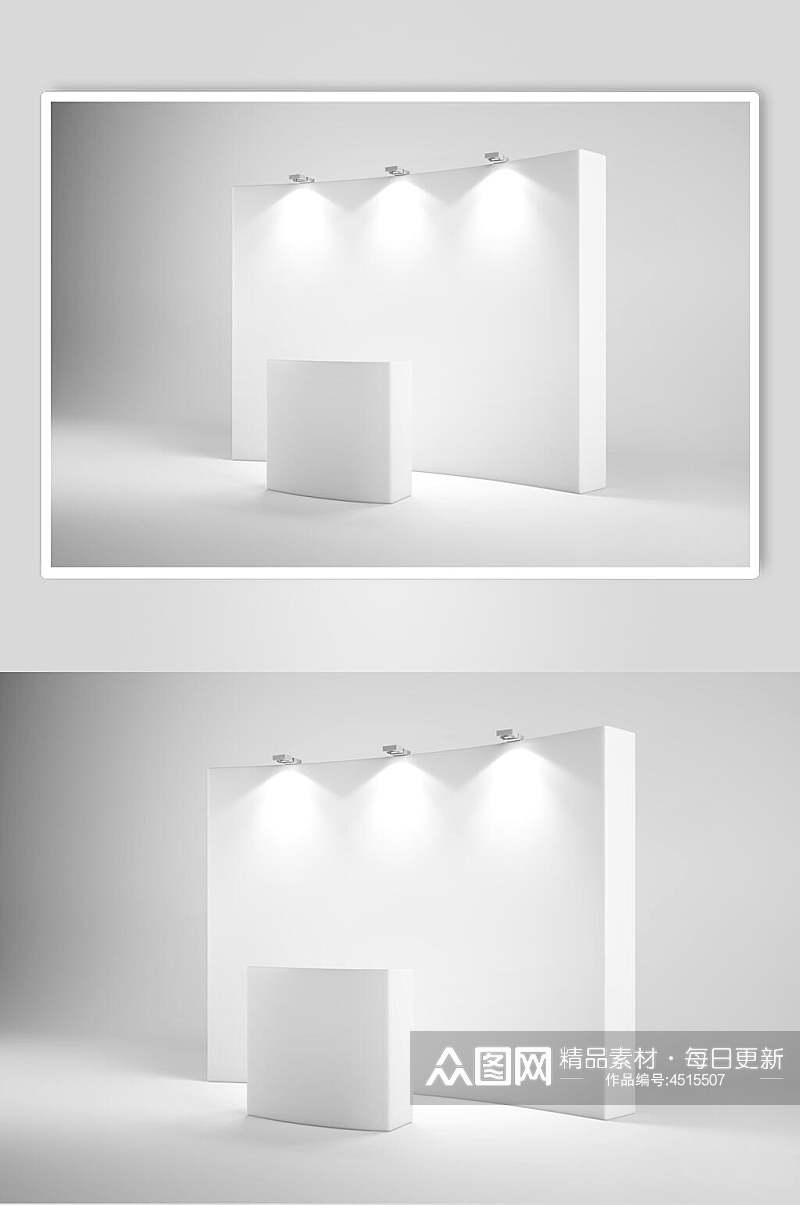灯光立体长方形灰展台展厅样机素材