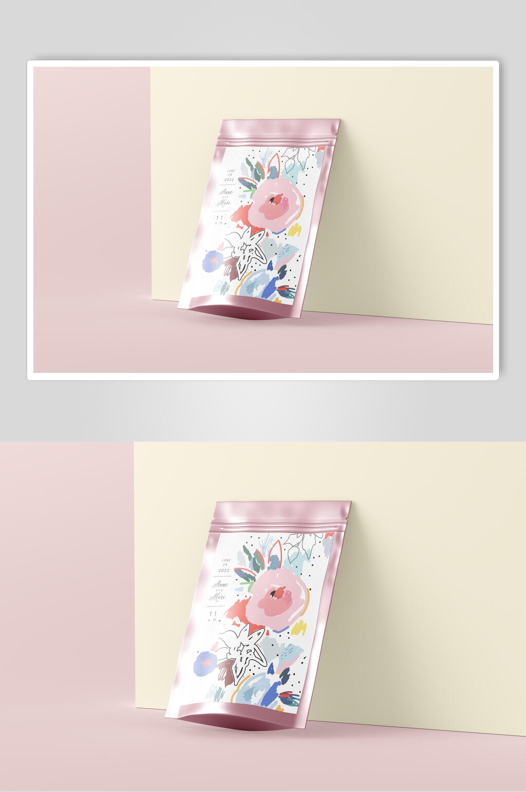 靠墙花卉图案食品自封袋样机素材