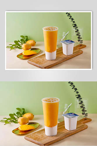 酸奶芒果奶盖餐饮奶茶摆拍图片