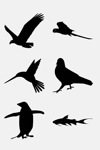 海报黑色小鸟清新动物剪影免抠素材