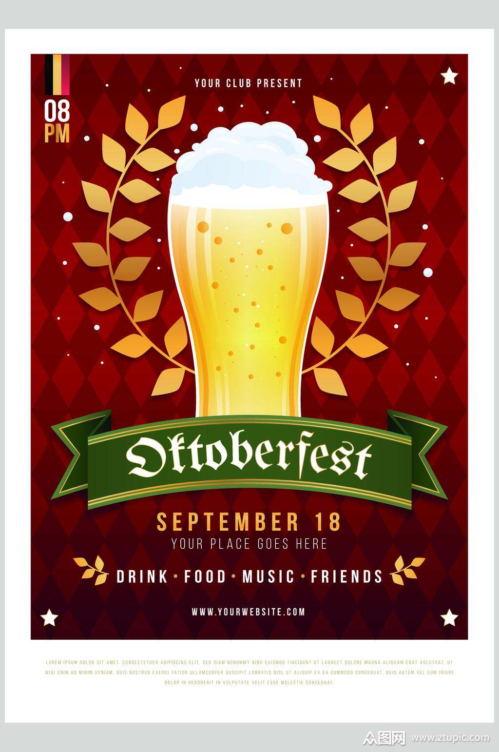 杯子红黄叶子简约啤酒卡片矢量素材模板下载-编号4486266-众图网