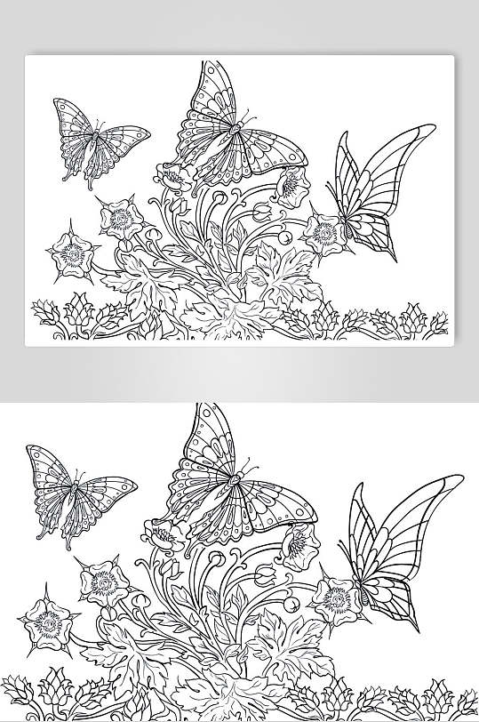 蝴蝶黑色魔法森林动物线稿矢量素材