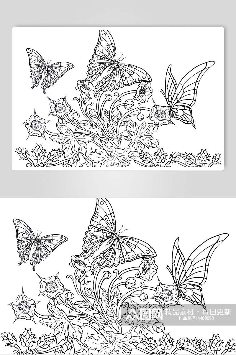 蝴蝶黑色魔法森林动物线稿矢量素材素材