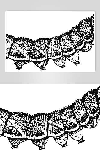 毛毛虫黑黄色动物素描手绘矢量素材