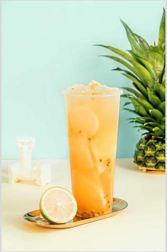 菠萝青柠奶茶甜品饮料图片