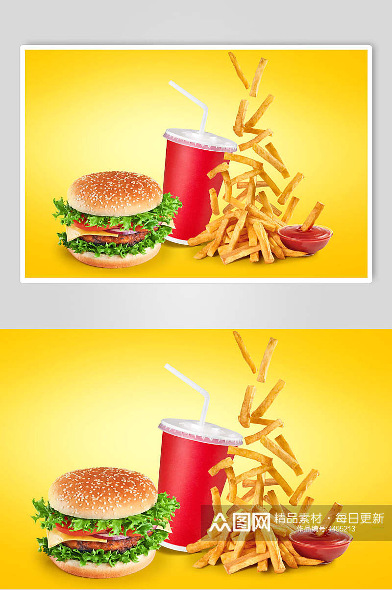 创意薯条可乐餐饮汉堡美味效果图高清图片素材