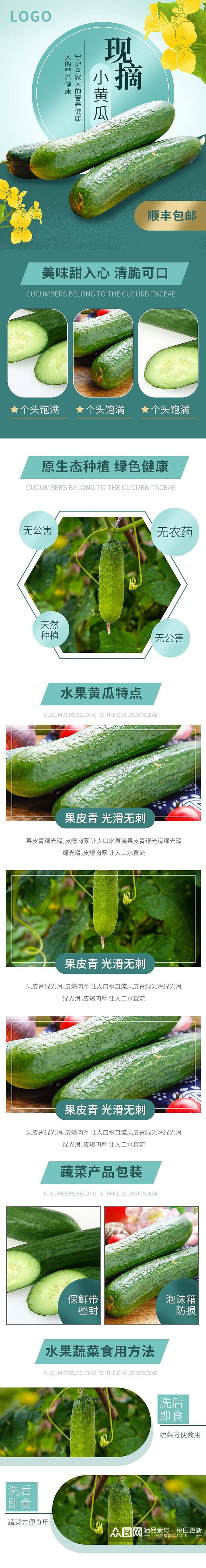 现摘小黄瓜蔬菜电商详情页素材