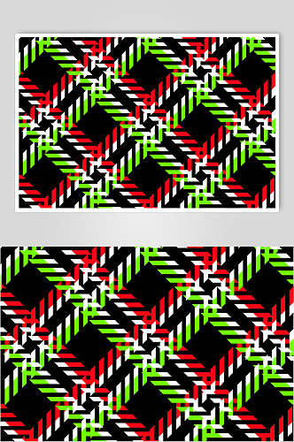 线条红绿简约彩色格子图案矢量素材