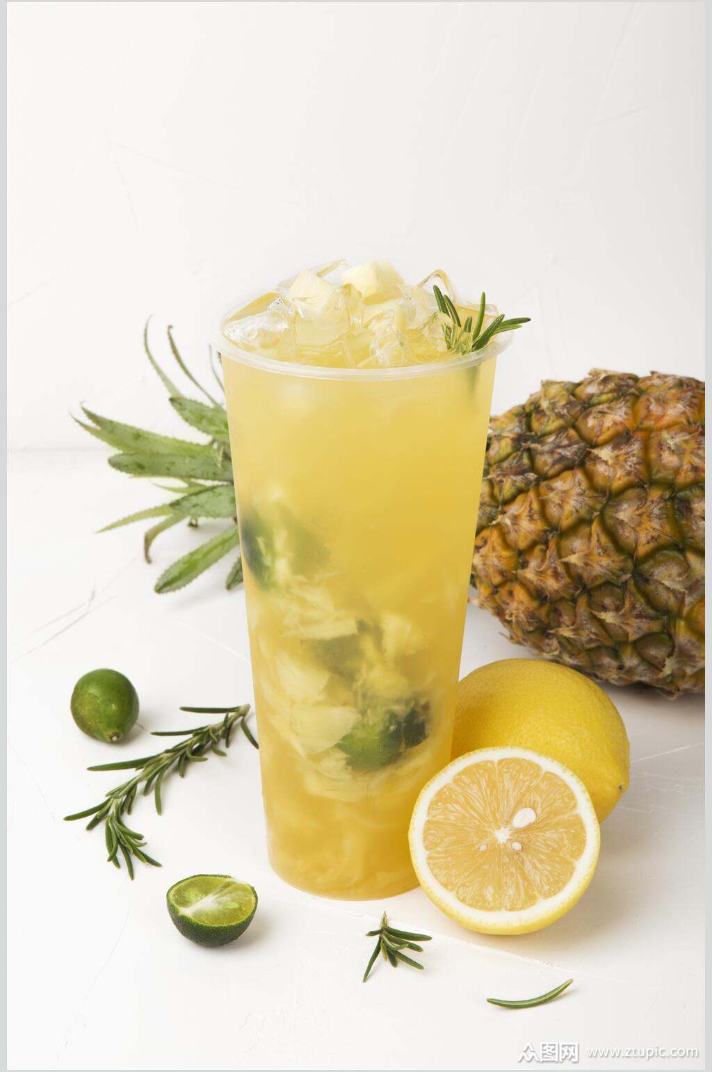 黄皮柠檬菠萝奶茶甜品饮料图片素材