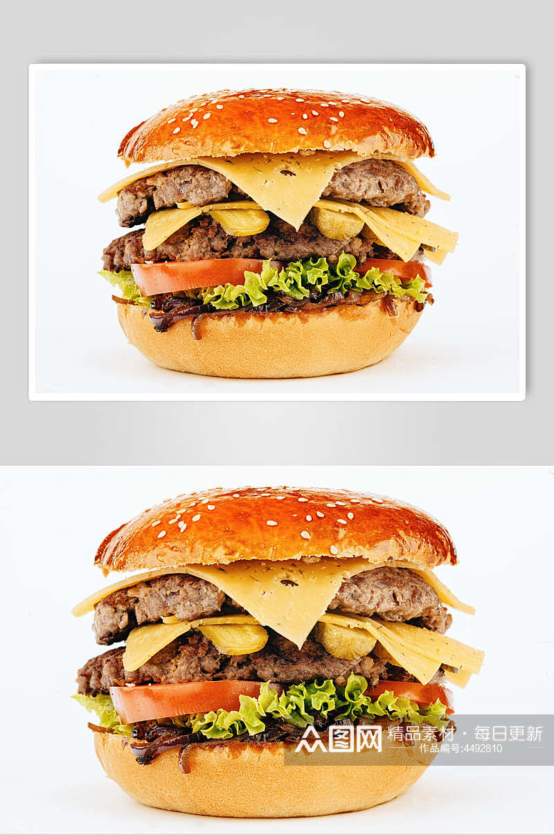 牛肉白底汉堡食物图片素材