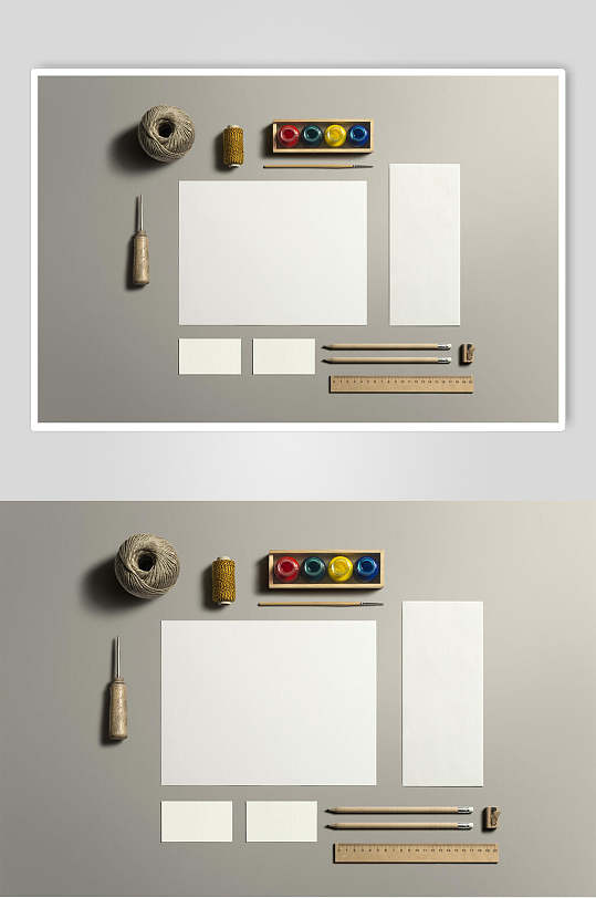 尺子木头长方形办公用品vi样机