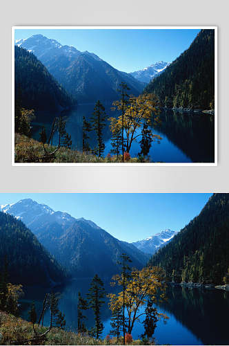 大自然大山湖泊风光摄影图
