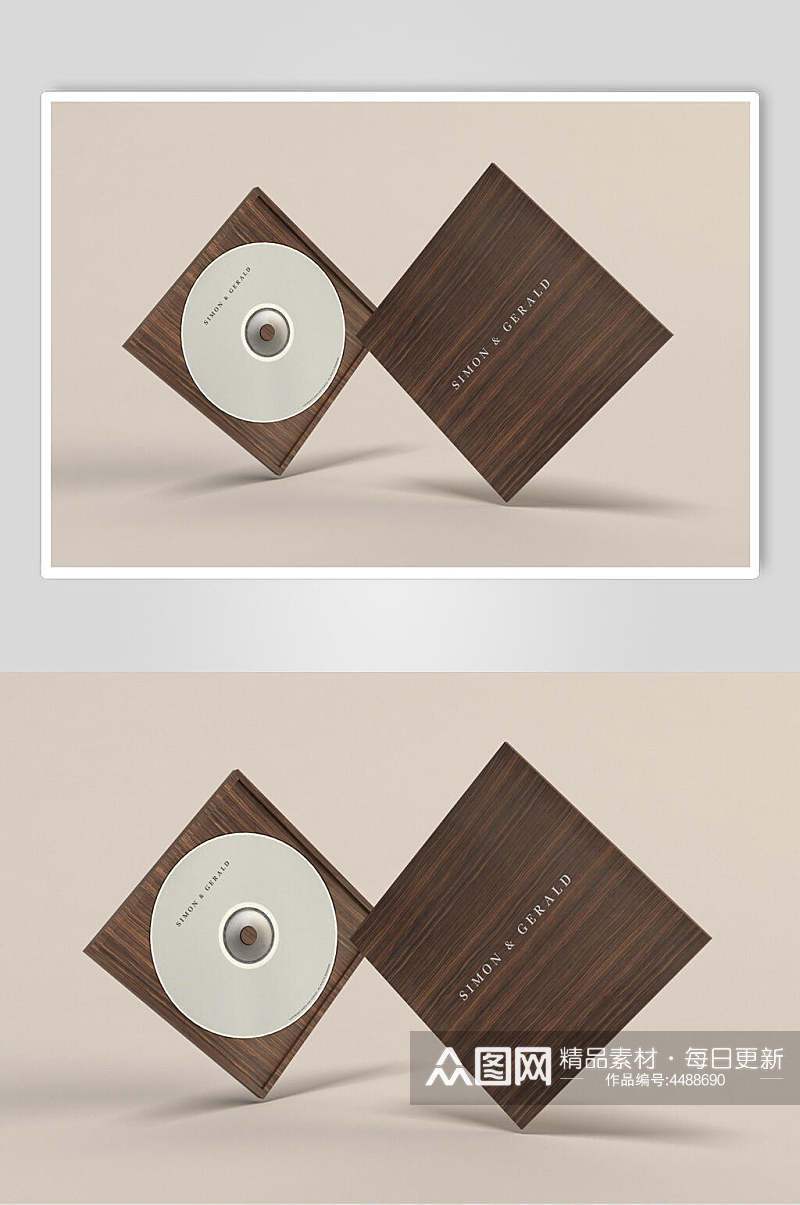 光碟英文字母木头棕品牌VI样机素材