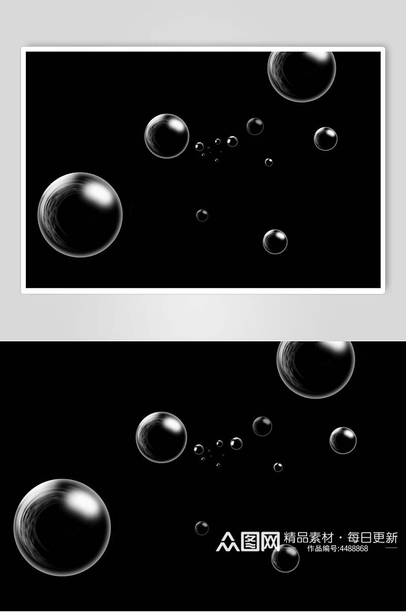 圆形反光手绘黑色晶莹泡泡素材素材
