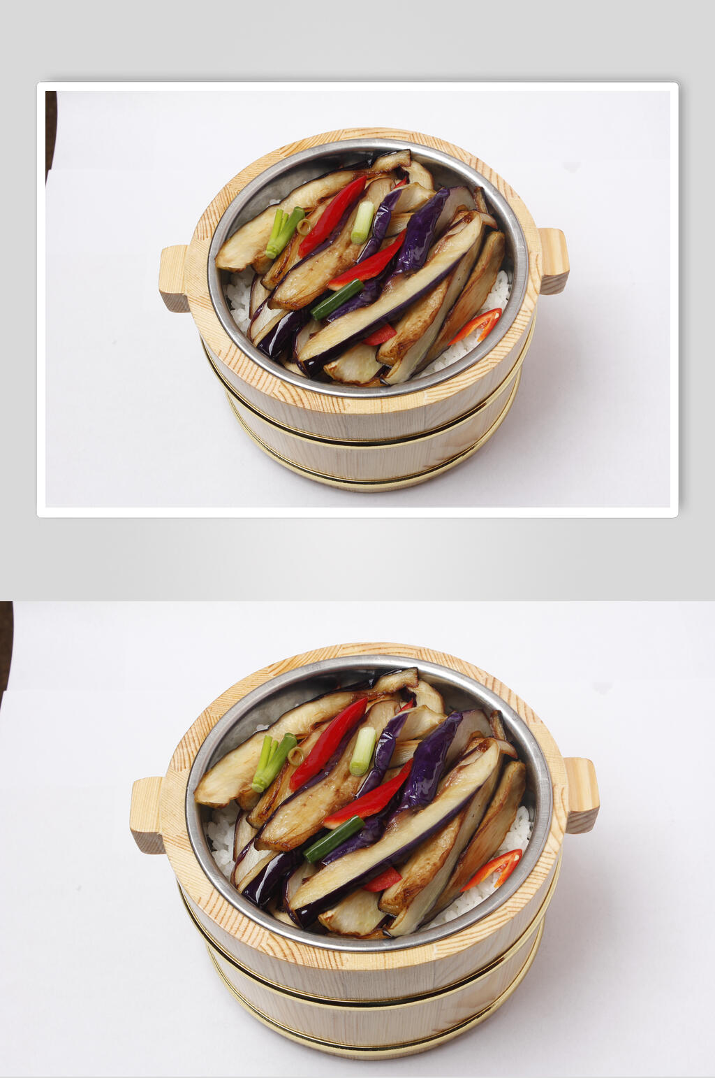 茄子木桶饭摄影图片素材