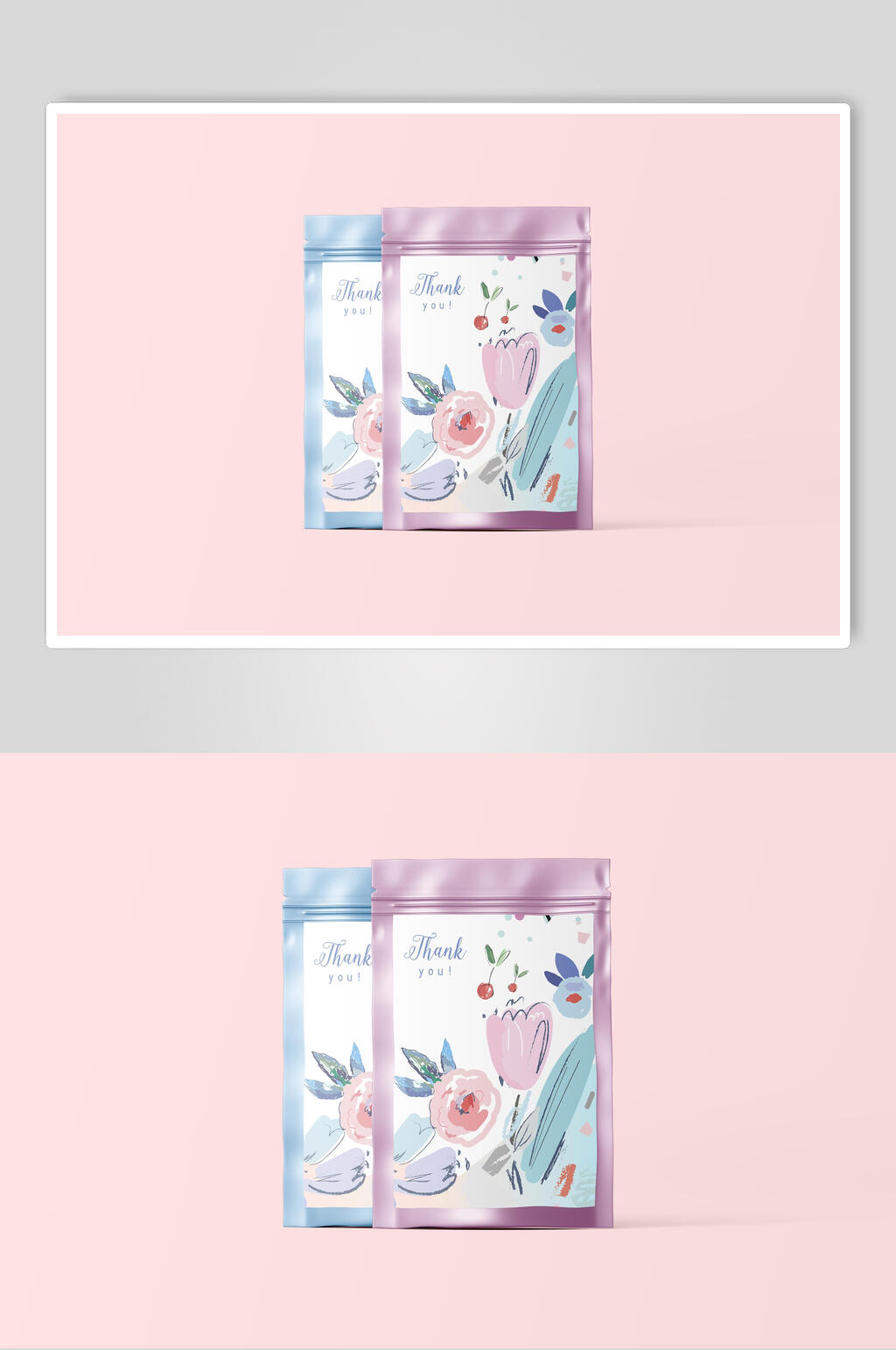 两包花卉图案食品自封袋样机素材