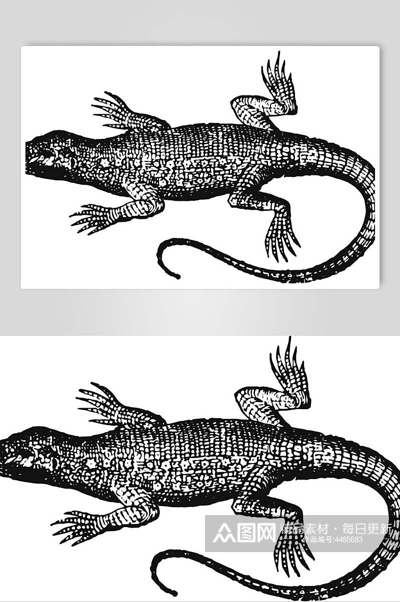 鳄鱼黑色简约动物素描手绘矢量素材素材