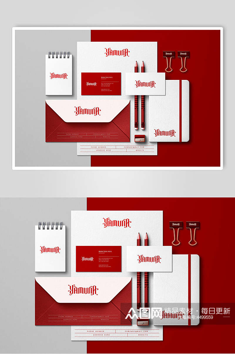 红色整套办公用品样机素材