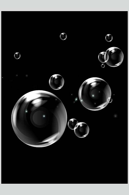 手绘黑色背景简约时尚晶莹泡泡素材