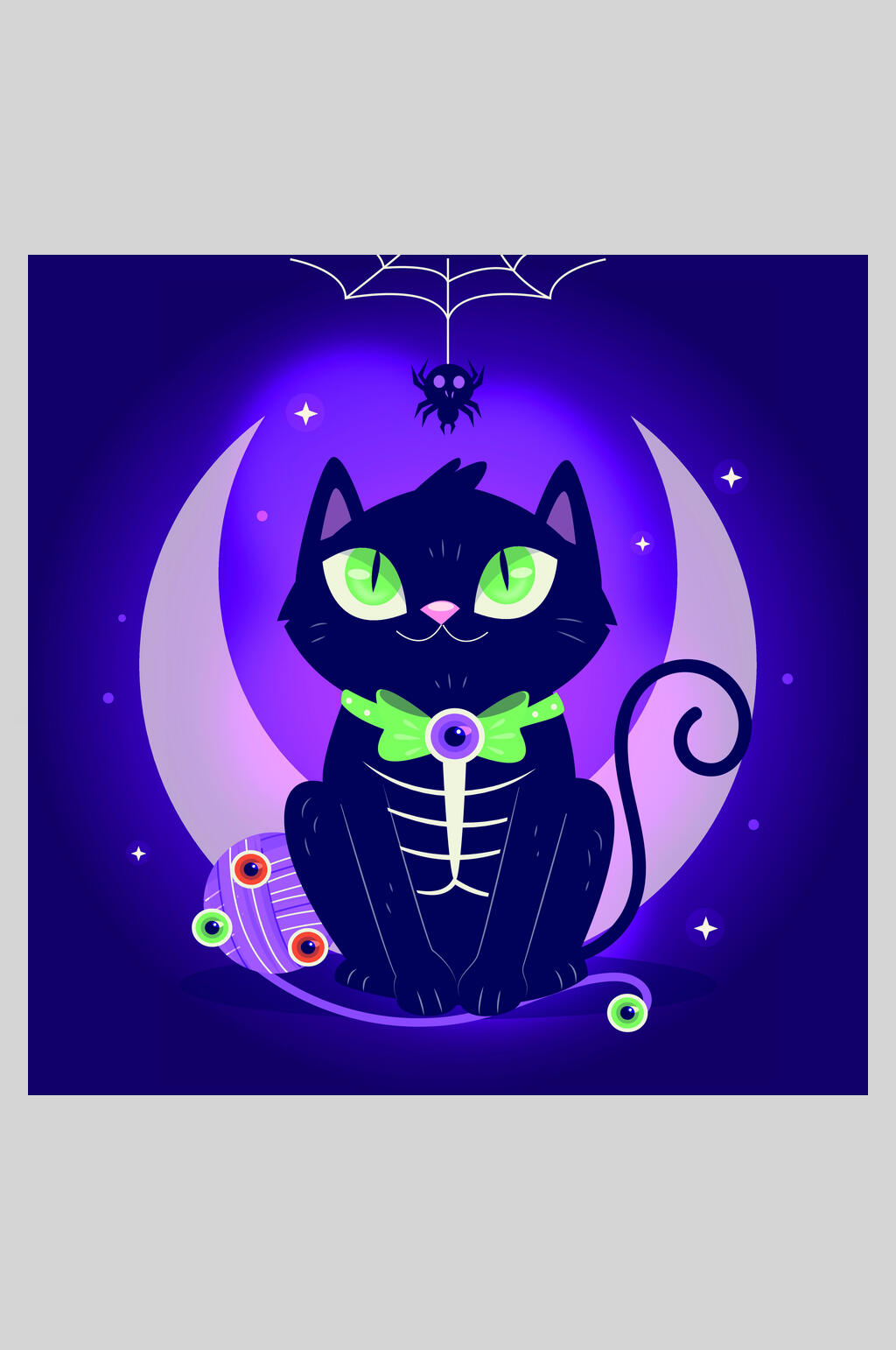 蜘蛛网矢量猫咪万圣节插画素材
