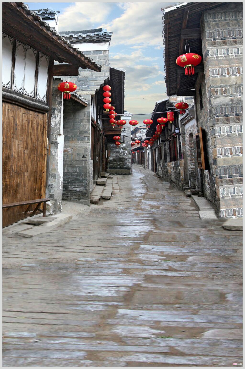 古镇花卉背景摄影图片素材