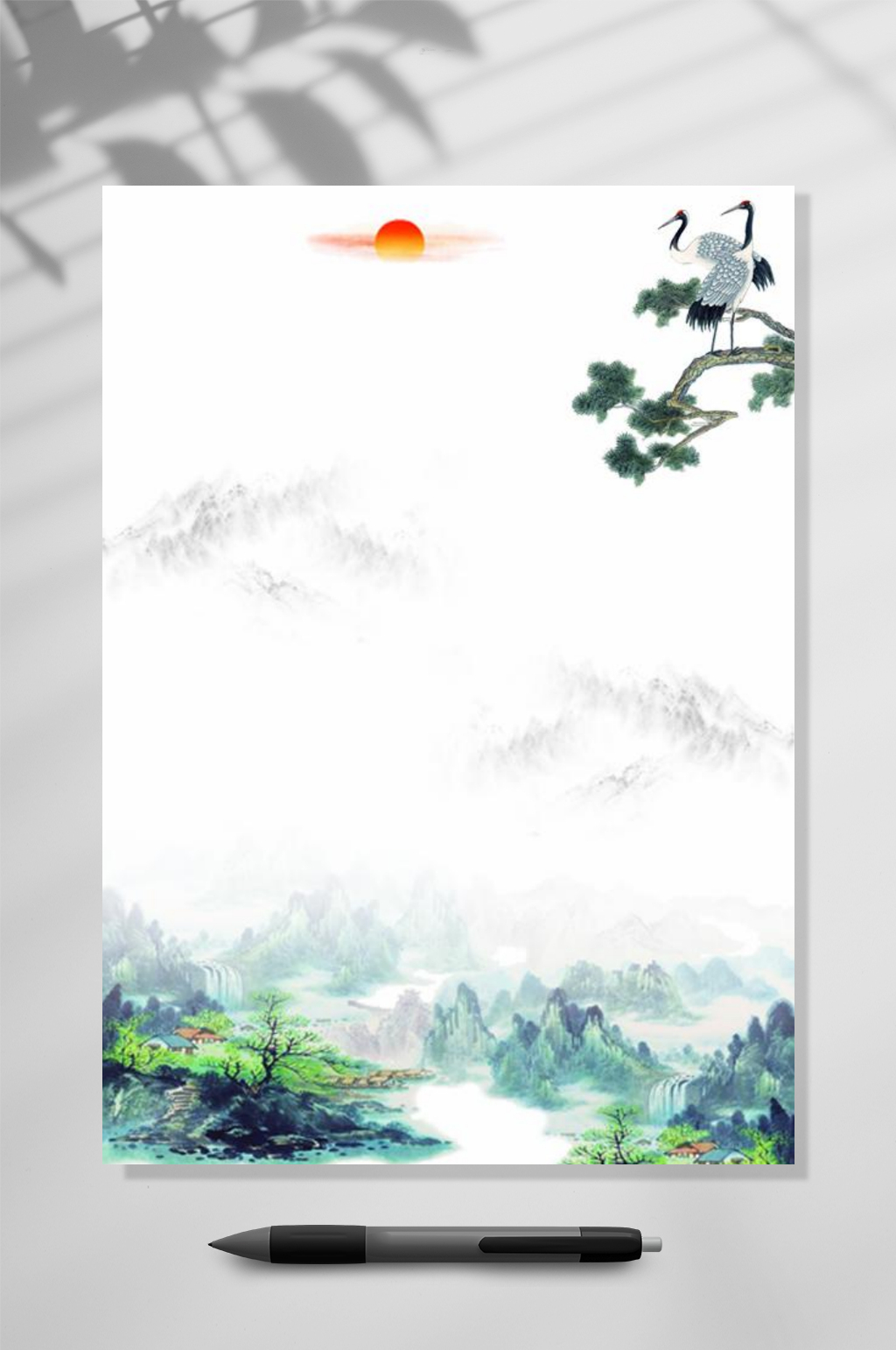 水墨风时尚中国风信纸背景WORD素材