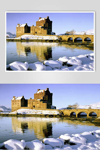 雪石桥河水城市风景建筑壁纸图片