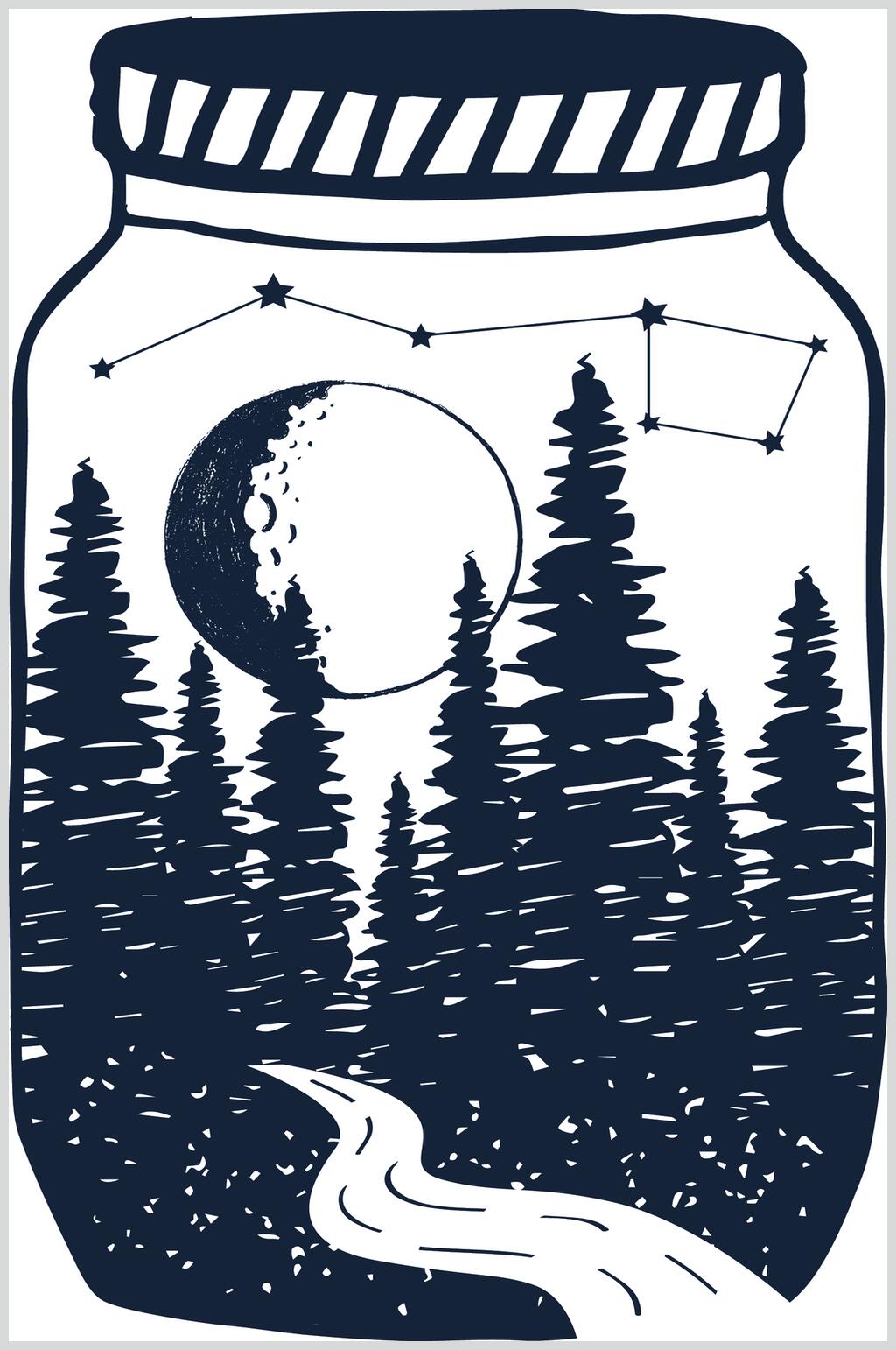 瓶子树木星星北欧星座图案矢量素材素材