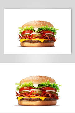 西红柿生菜白底汉堡食物图片