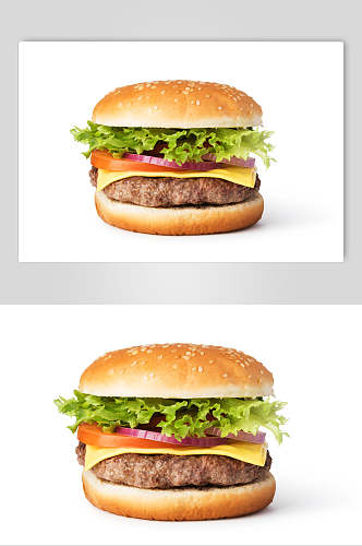 生菜白底汉堡食物图片