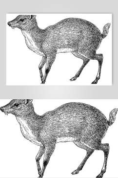 羚羊黑色清新动物素描手绘矢量素材