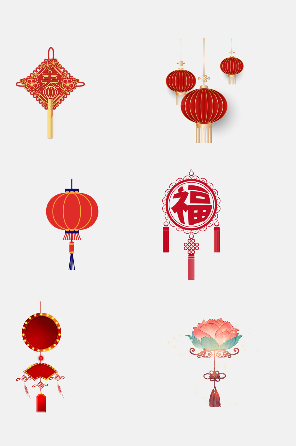 灯笼扇子祥云红色中国结免抠素材素材