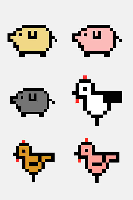 粉色猪卡通马赛克游戏图案免抠素材