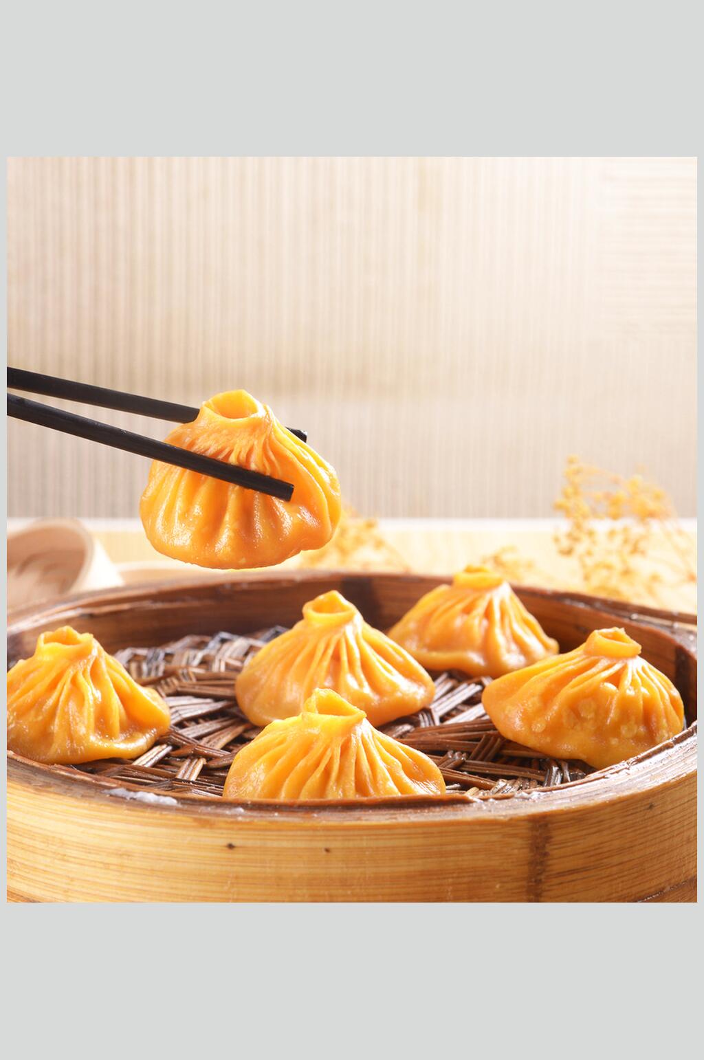 金黄美味小笼包早茶摄影图素材
