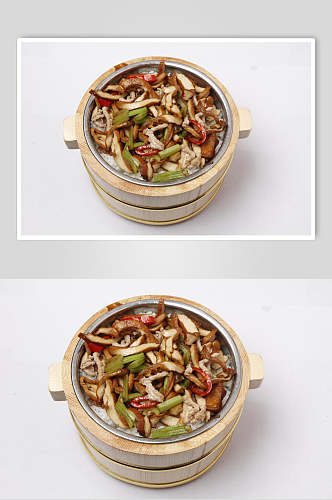 五香豆腐干木桶饭摄影图片