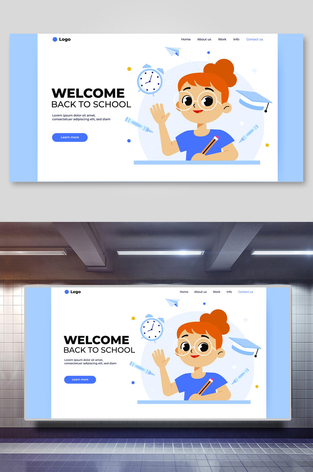 女孩扁平风网页矢量插画素材