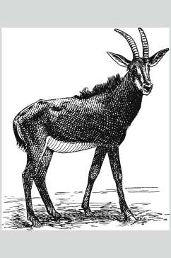 羚羊黑色清新动物素描手绘矢量素材