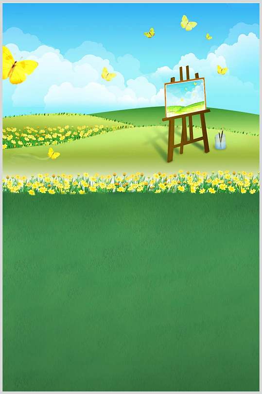 绿色大气花朵蝴蝶儿童卡通背景图片