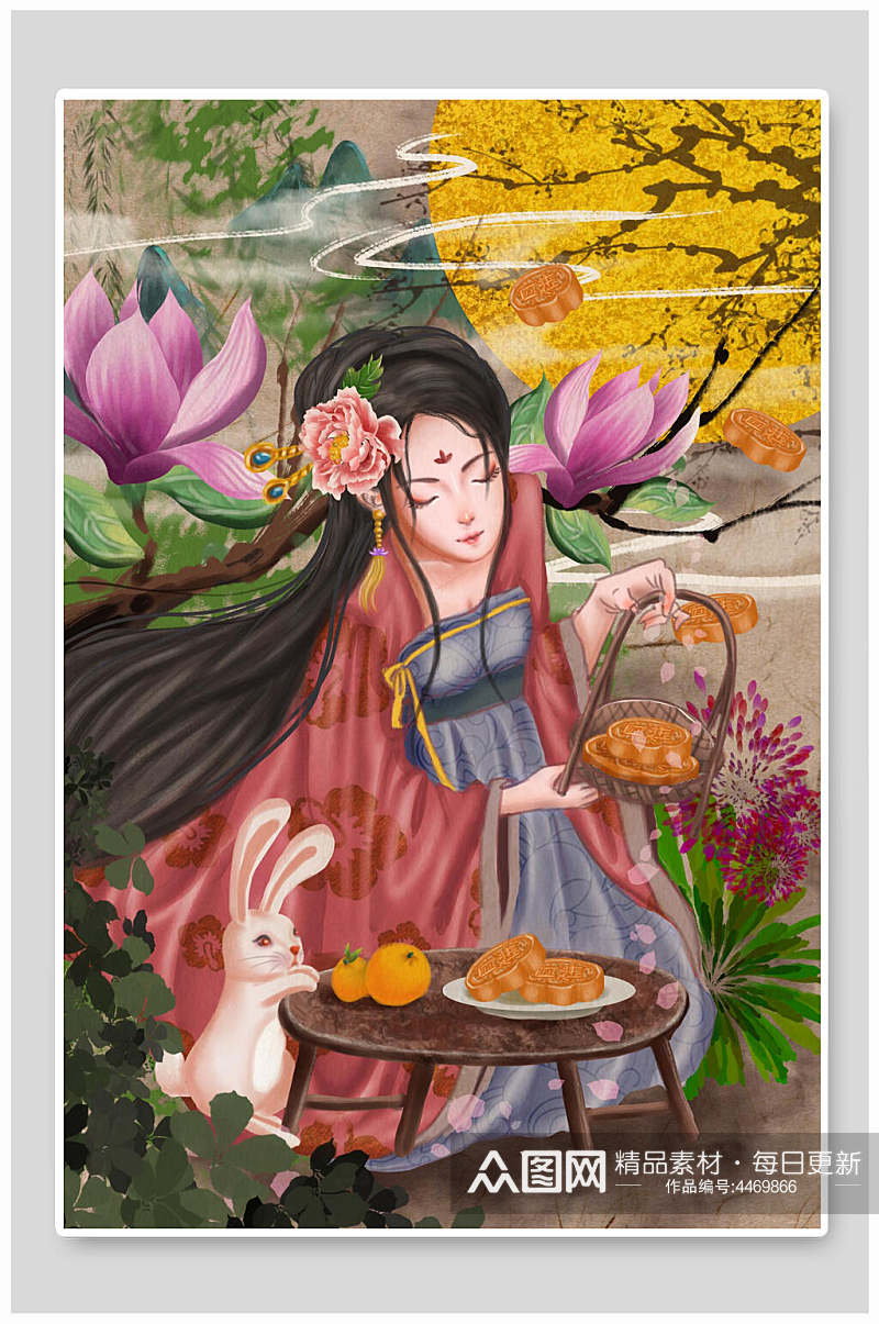 美女唯美国潮风插画素材