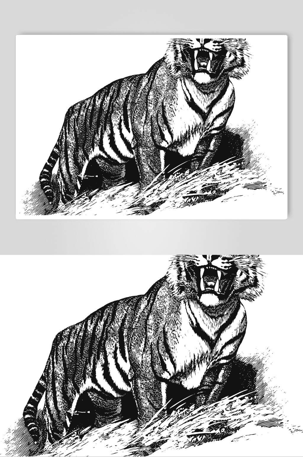 黑色线条老虎动物素描手绘矢量素材素材