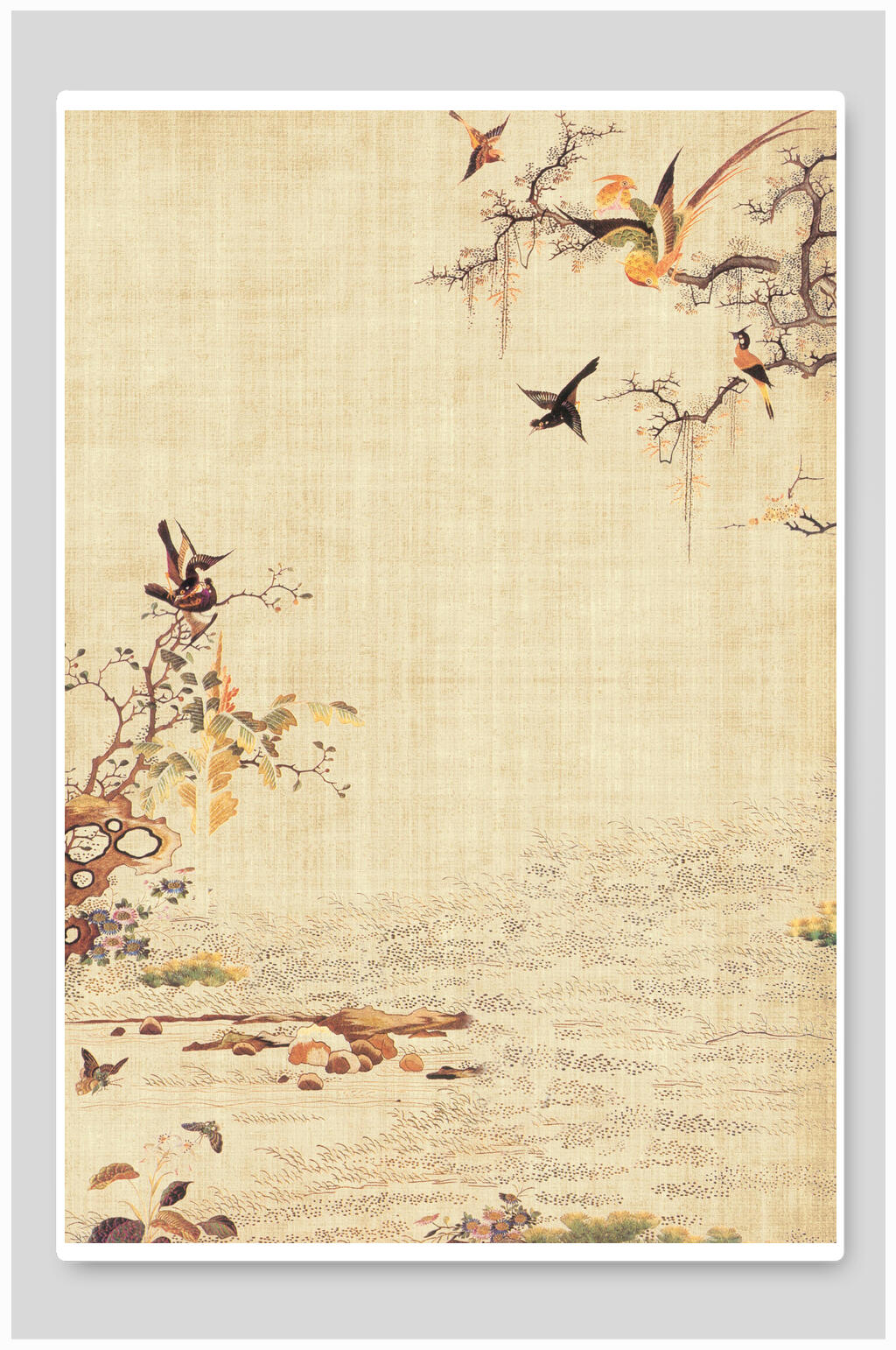 树枝还多棕色中国风工笔画背景素材