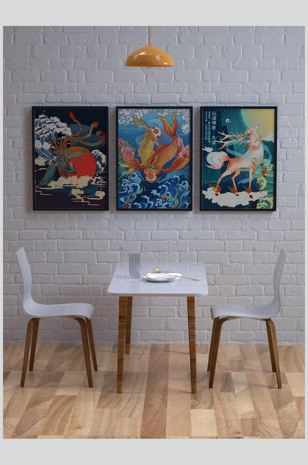 手绘挂画海报样机素材