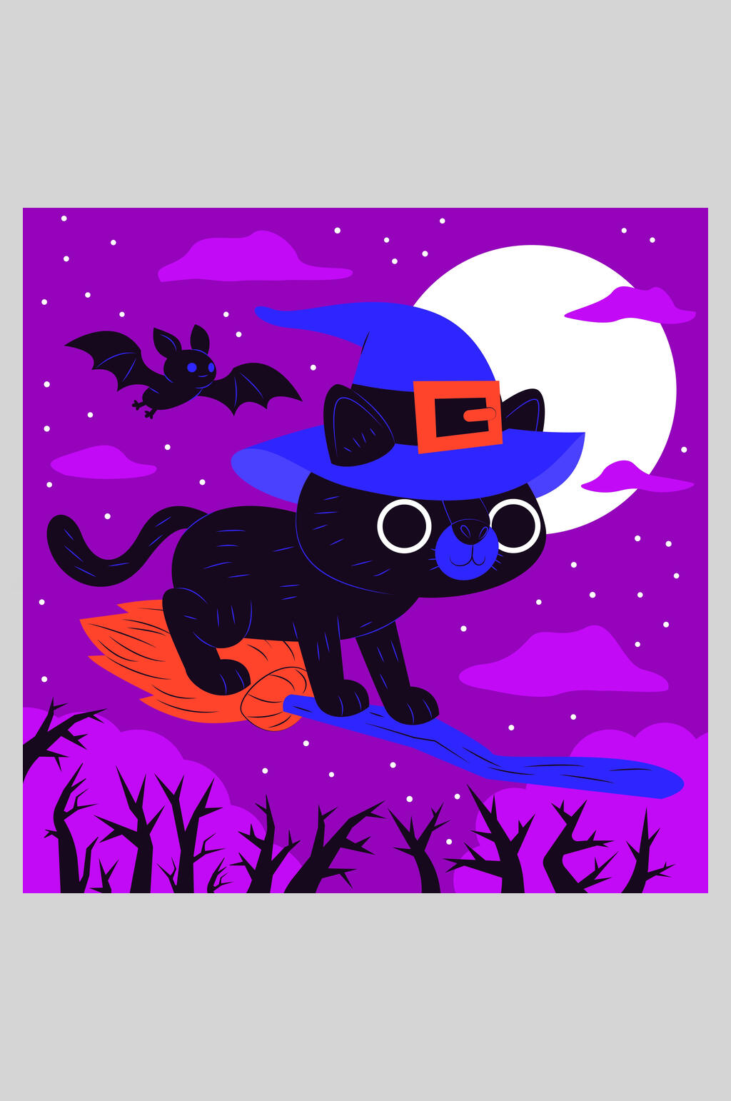 紫色时尚矢量猫咪万圣节插画素材