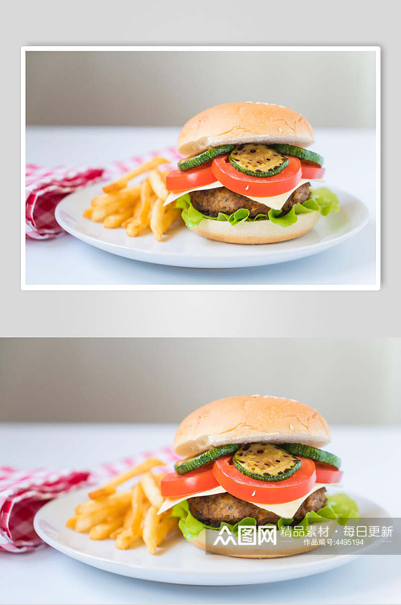 西红柿薯条餐饮汉堡美味效果图高清图片素材