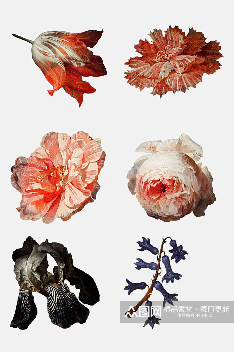 手绘创意复古艺术宫廷花卉免抠素材素材