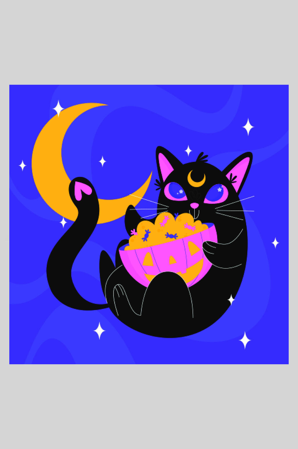 月亮矢量猫咪万圣节插画素材